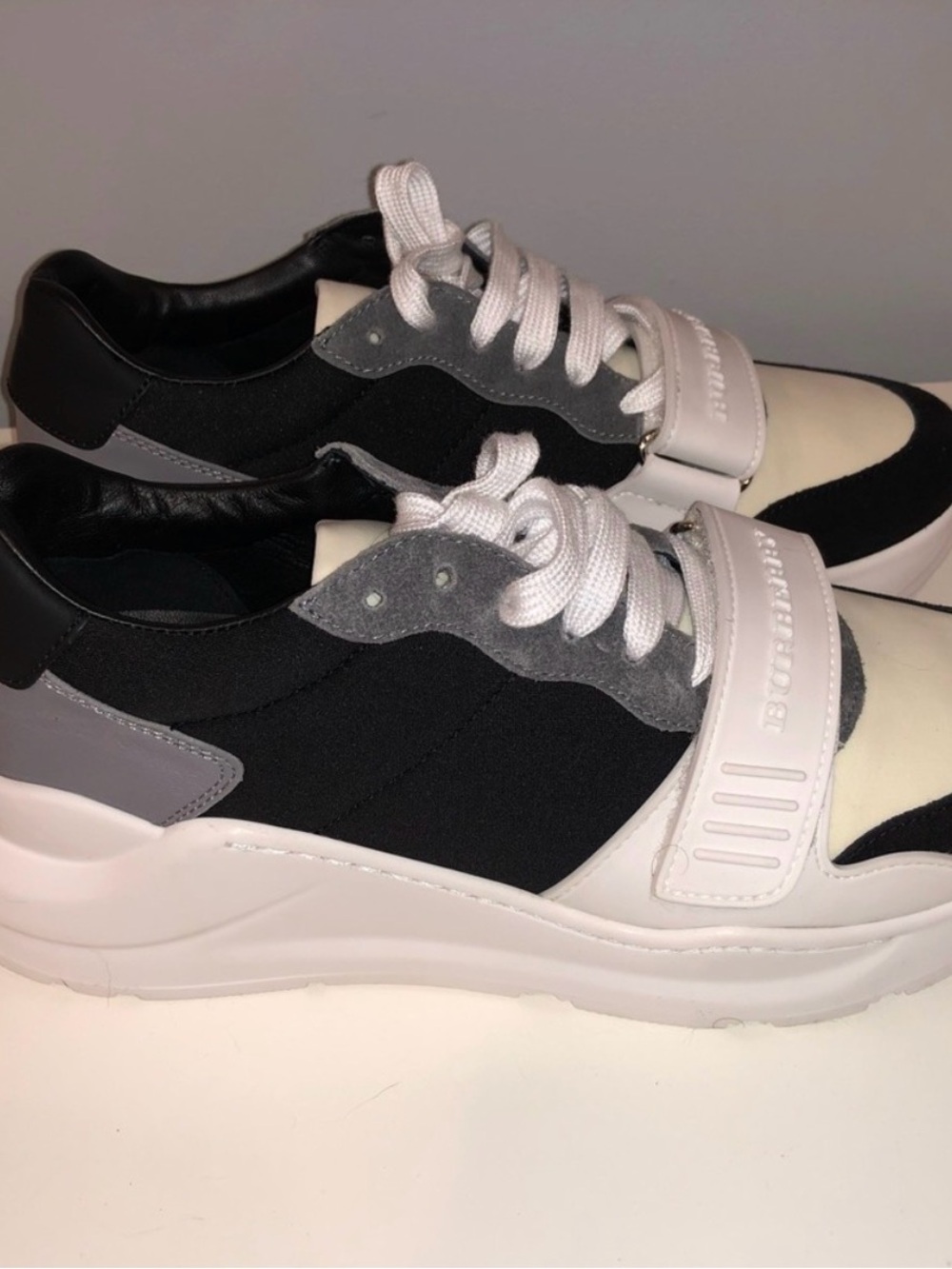 Burberry Black, White & Gray Women's Lace-Up Strap Sneakers